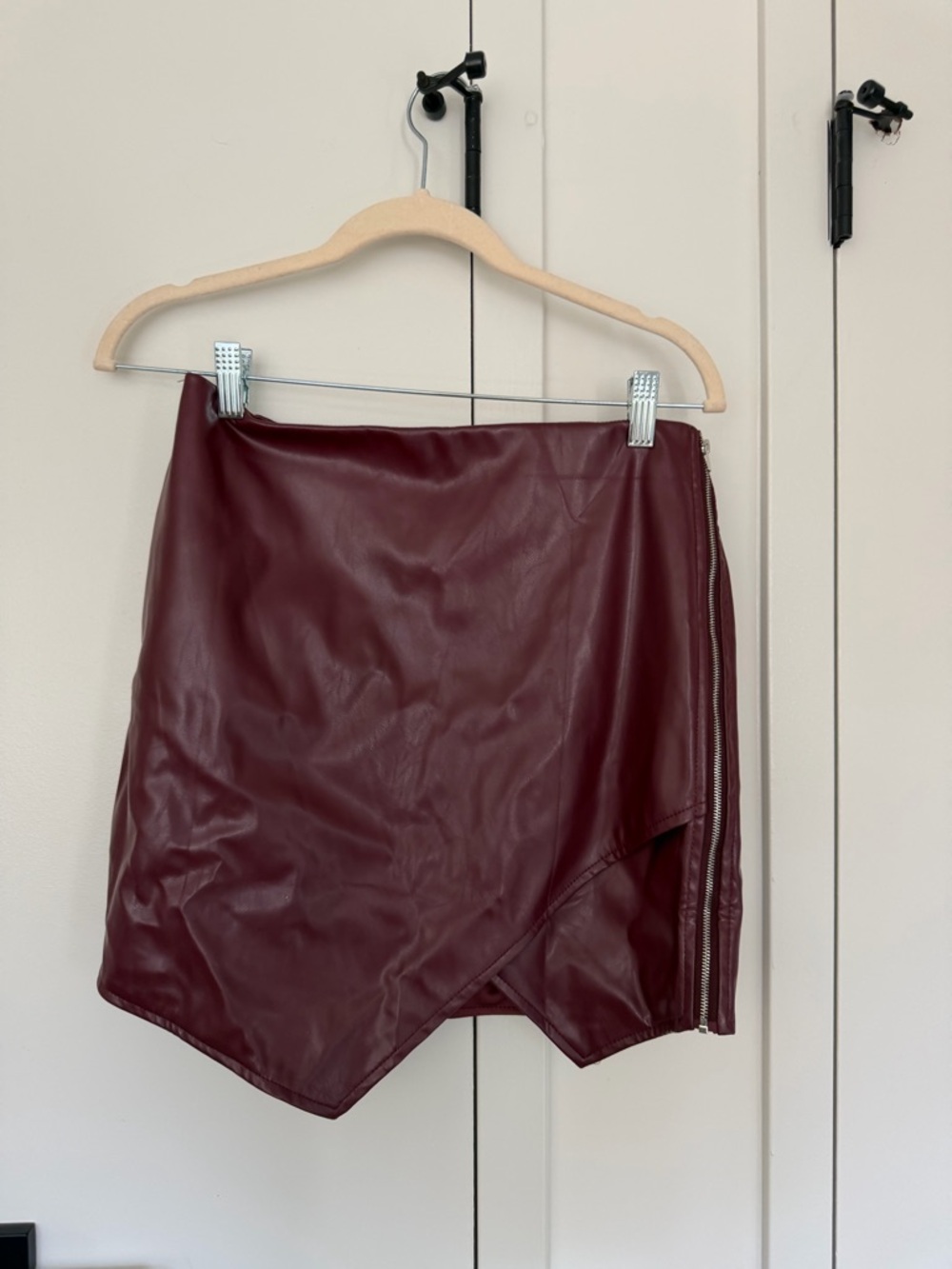 Vici Wine Faux Leather Asymmetrical Mini Skirt